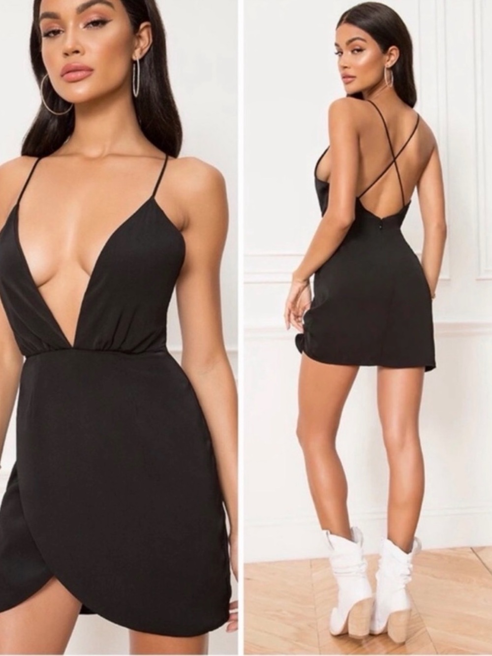 REVOLVE Black Plunge Strappy Mini Dress
